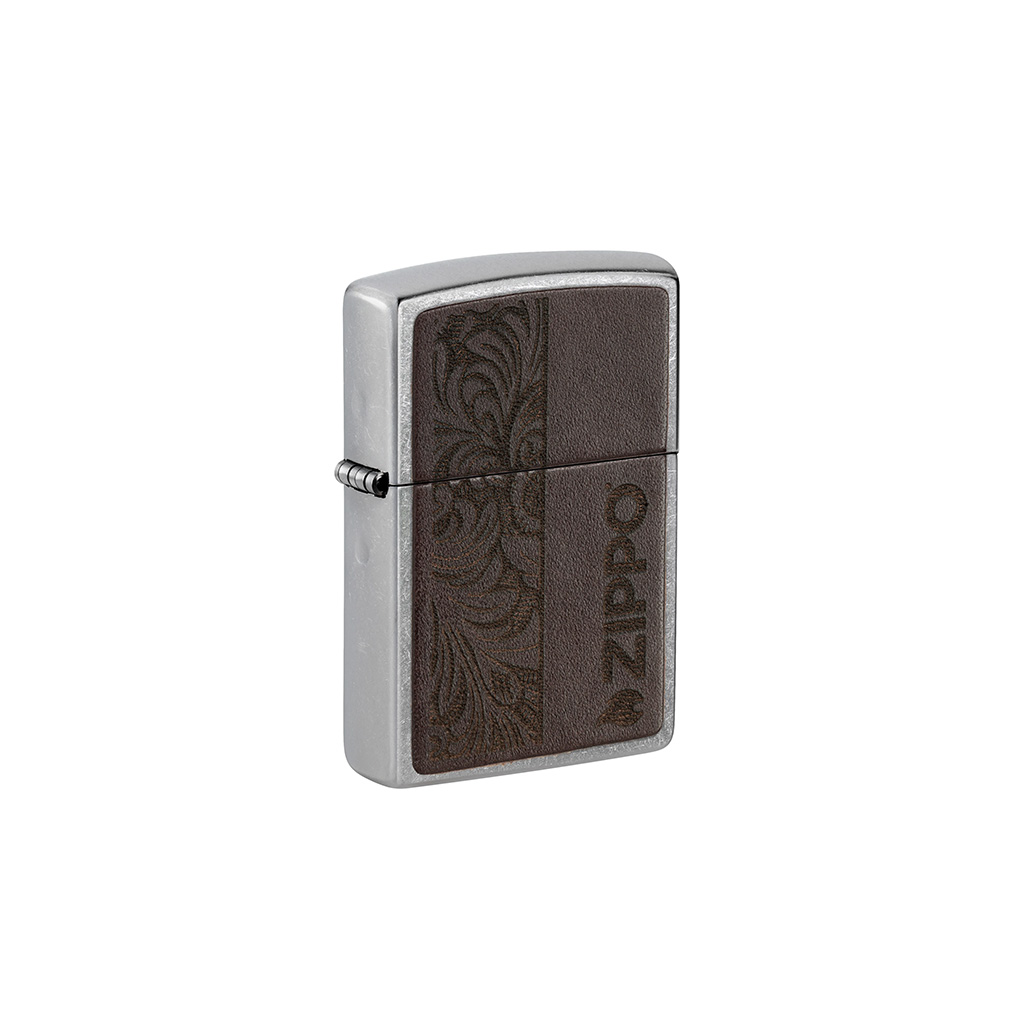 ZIPPO 46920 STREET CHROME BROWN LEATHER EMBLEM