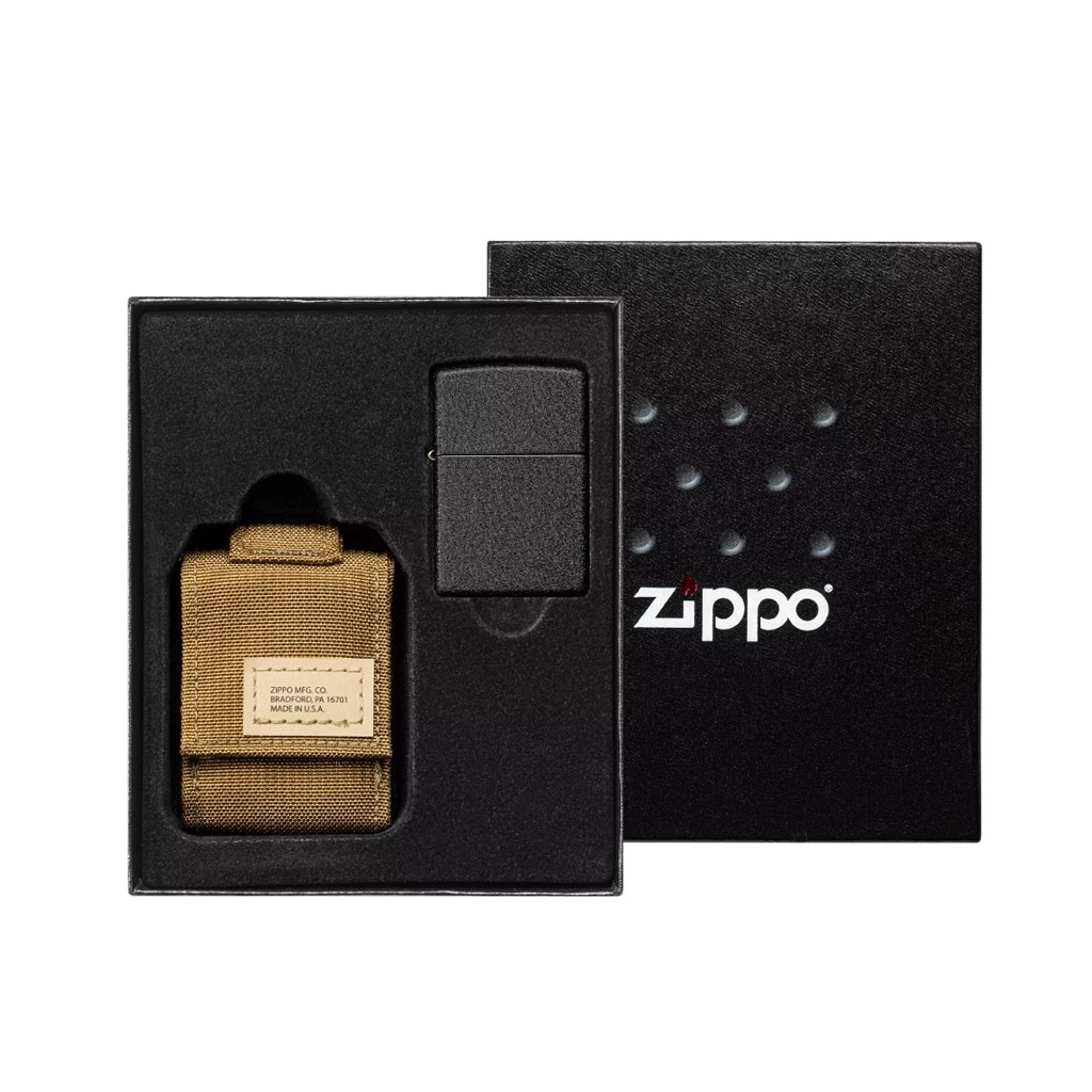 ZIPPO 49401 GIFT SET COYOTE POUCH AND BLACK CRACKLE®
